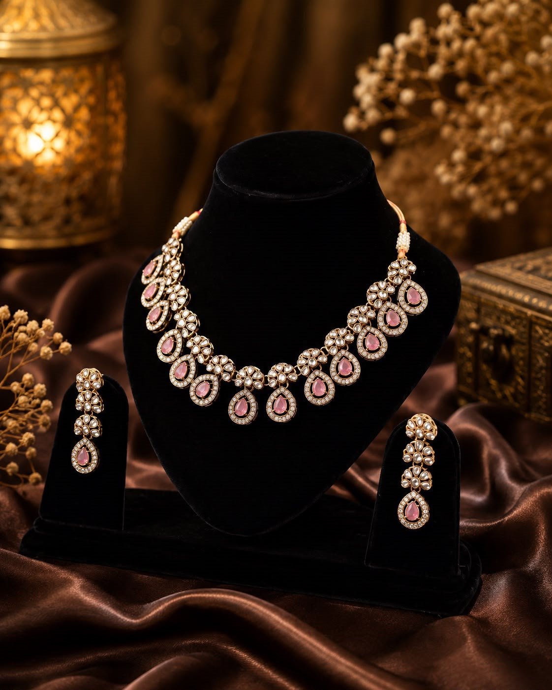 Rose-toned Kundan elegance for celebrations.